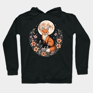 Witchy Moon Cottagecore Floral Fox Aesthetic Art Hoodie